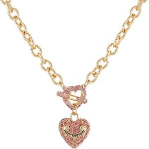 JUICY COUTURE PINK HEART PAVE Chain Link Necklace Pinkish-Gold 💞💎🎅🎀✨